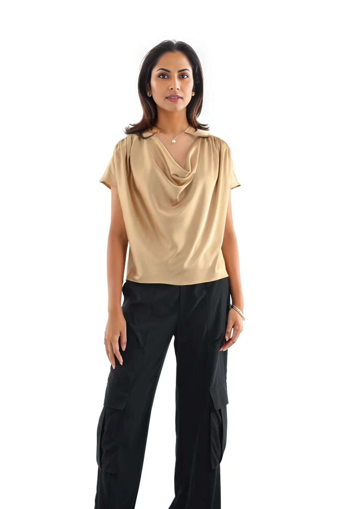 Tara Drape Neck Short Sleeve Blouse