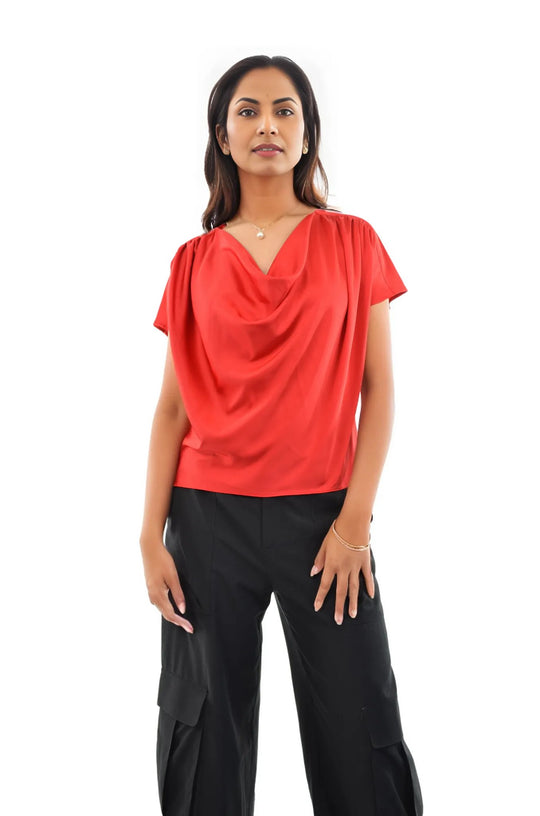 Tara Drape Neck Short Sleeve Blouse