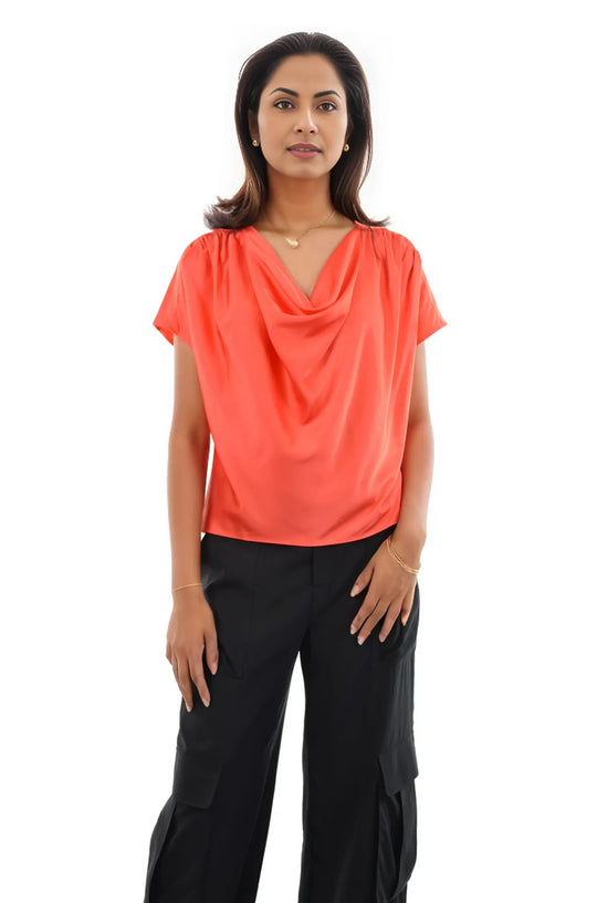 Tara Drape Neck Short Sleeve Blouse