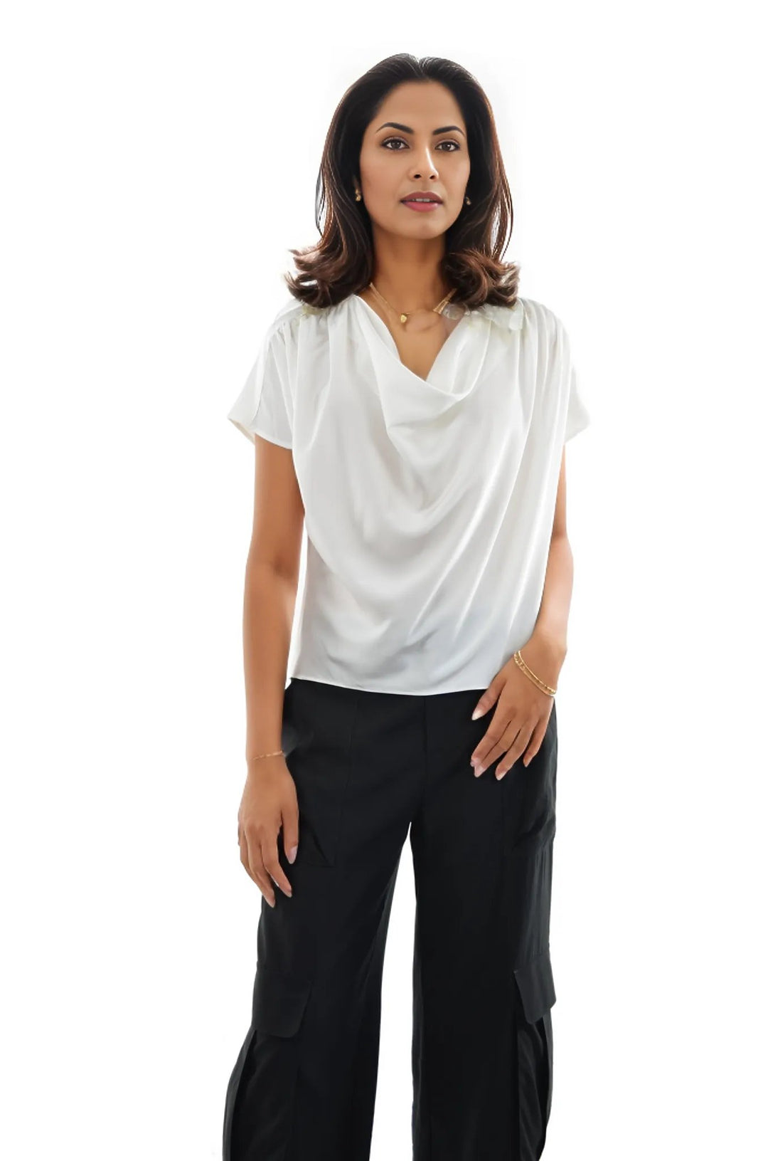 Tara Drape Neck Short Sleeve Blouse