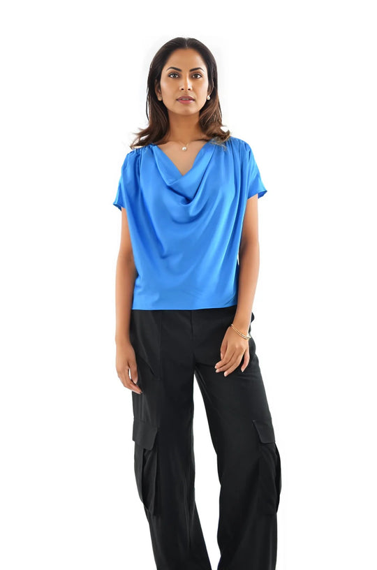 Tara Drape Neck Short Sleeve Blouse