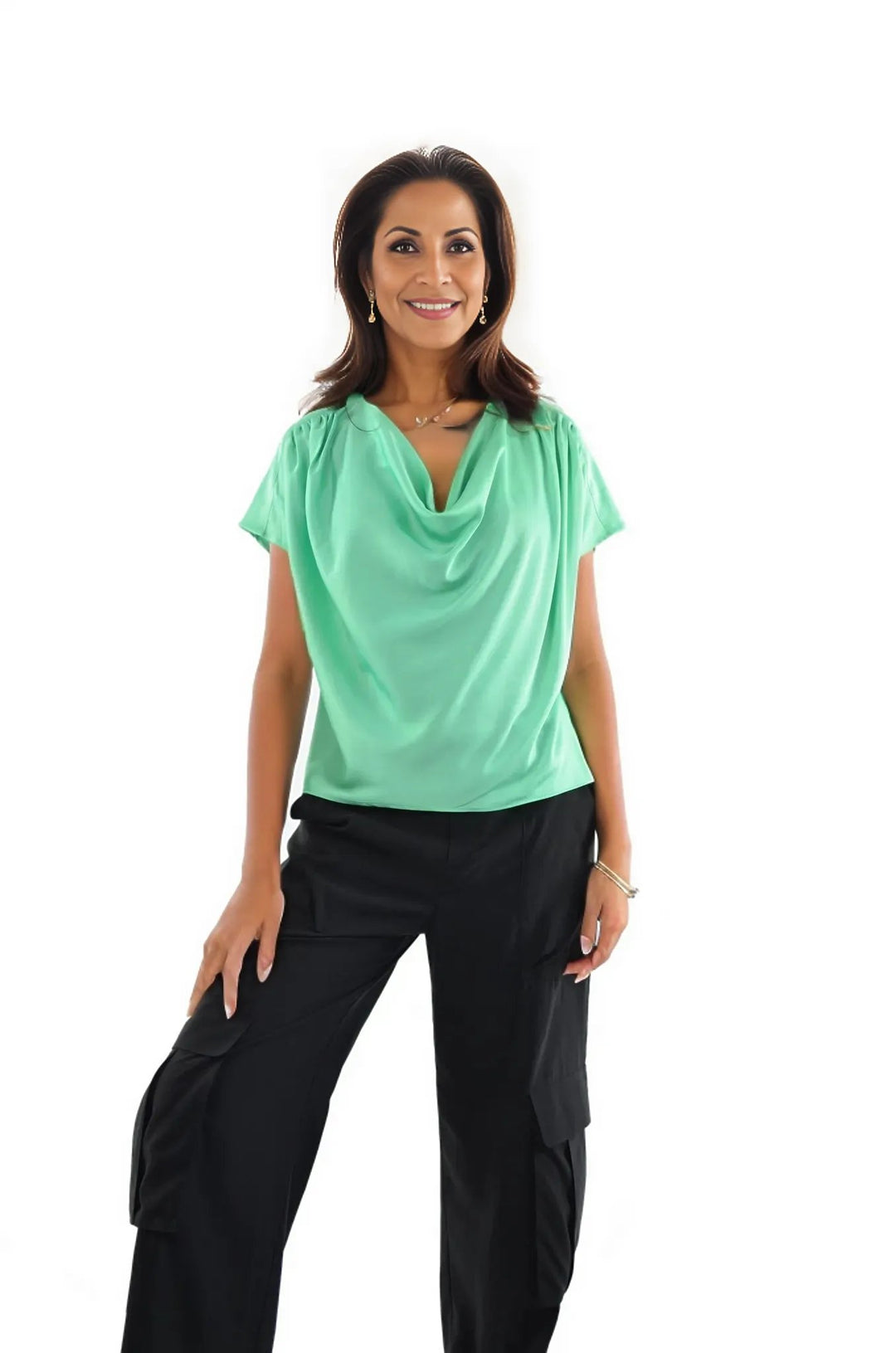 Tara Drape Neck Short Sleeve Blouse