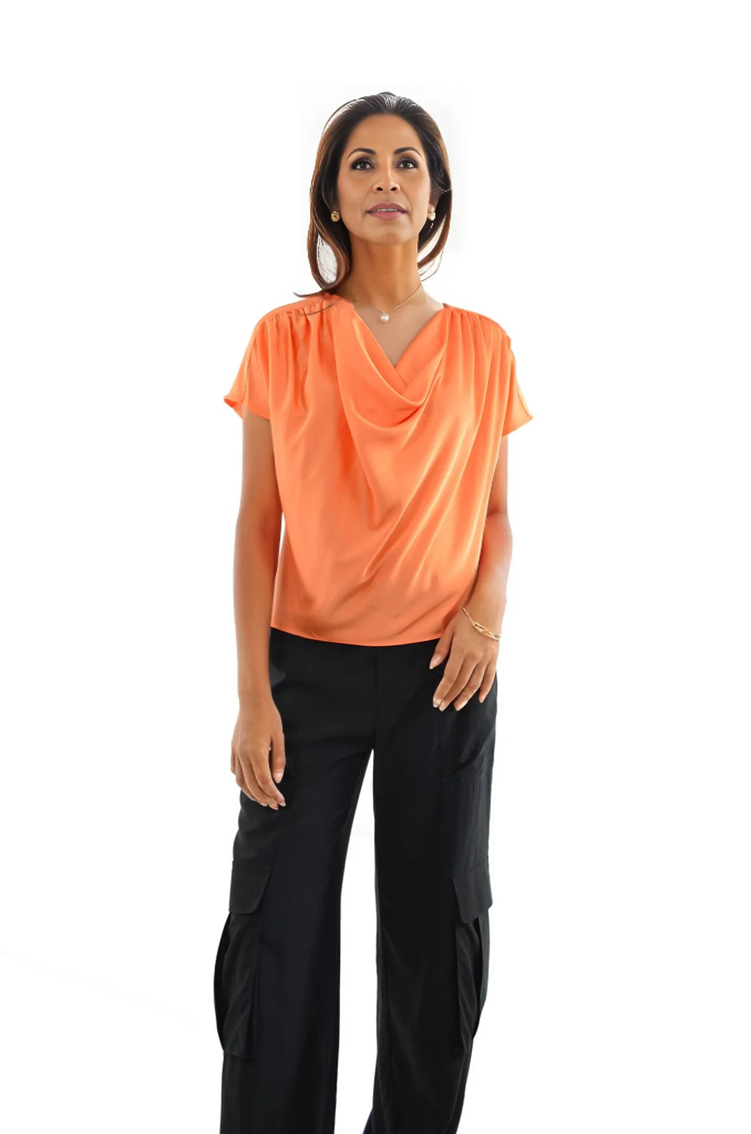 Tara Drape Neck Short Sleeve Blouse