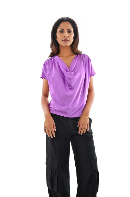 Tara Drape Neck Short Sleeve Blouse