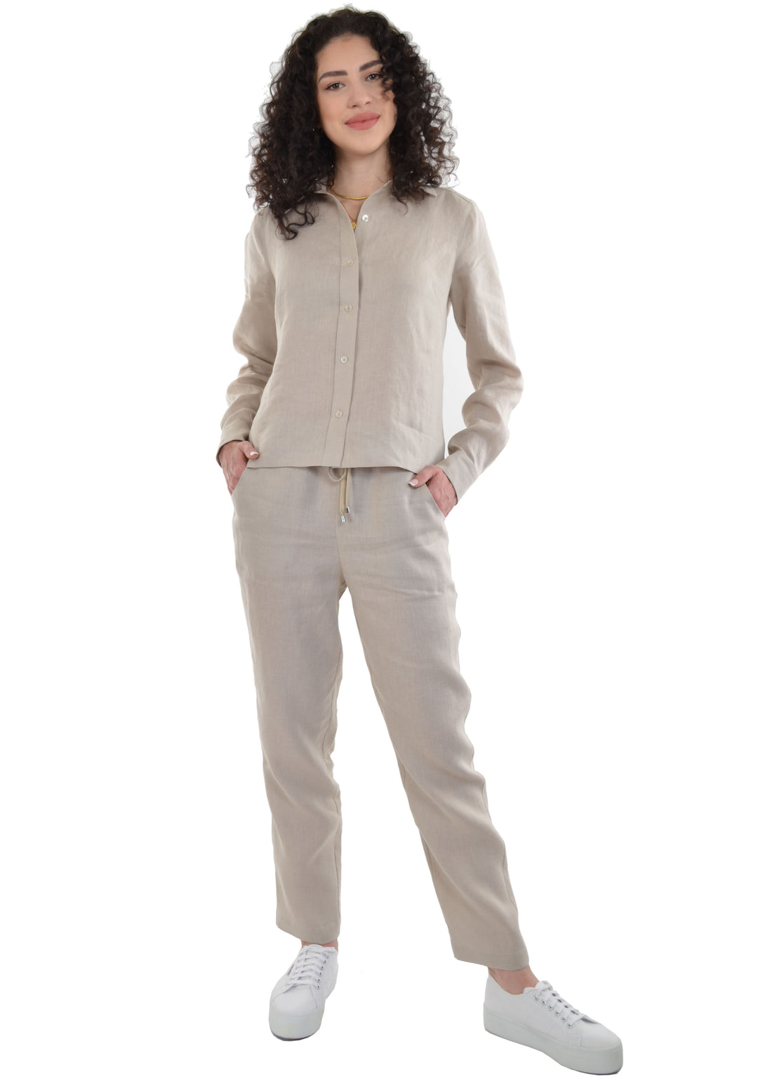 Relaxed Ankle Length Laundered Linen Pants with Pockets and Draw String