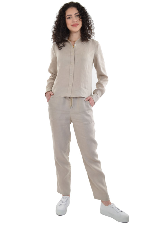 Relaxed Ankle Length Laundered Linen Pants with Pockets and Draw String