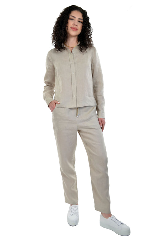 Relaxed Ankle Length Laundered Linen Pants with Pockets and Draw String