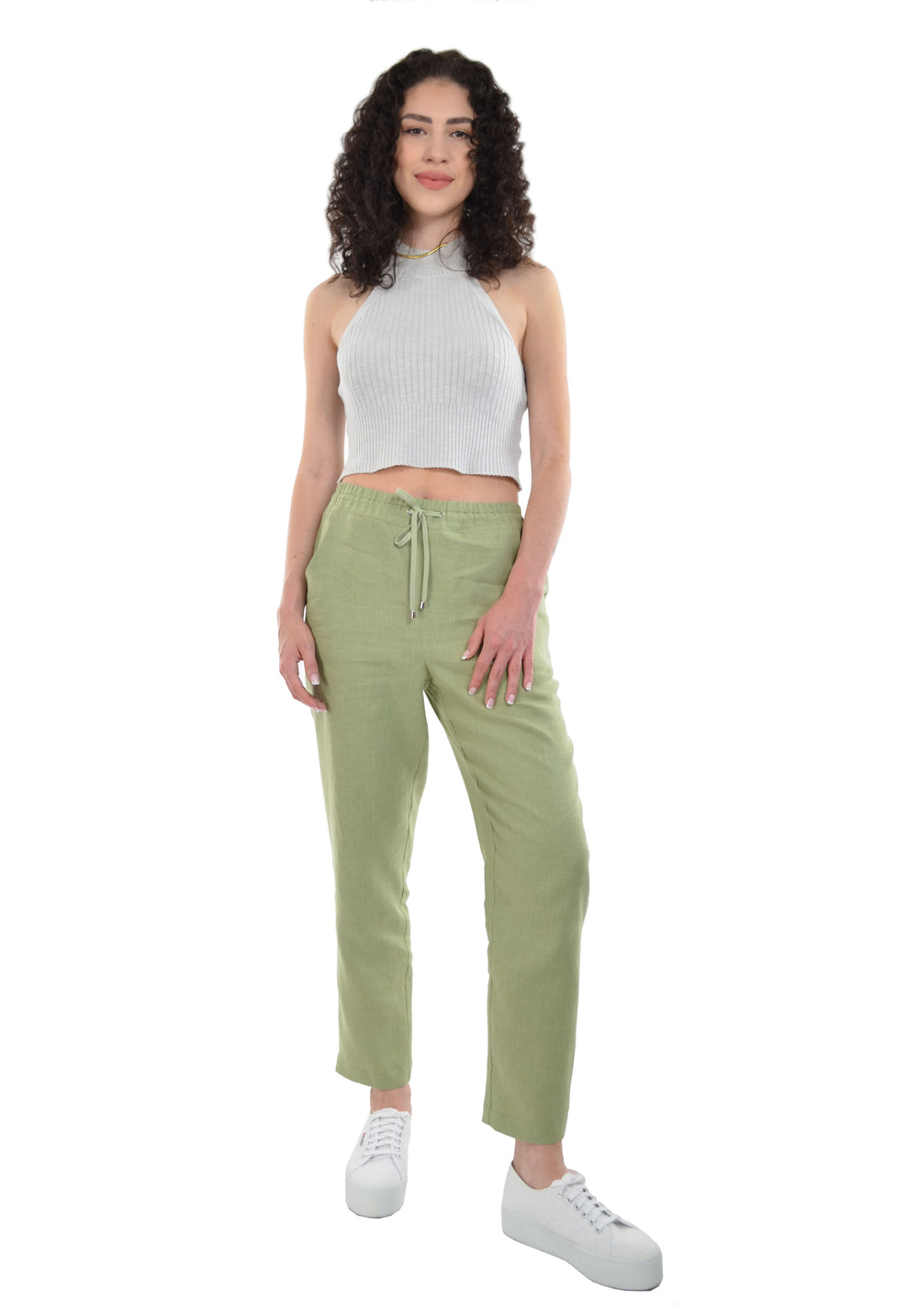 Relaxed Ankle Length Laundered Linen Pants with Pockets and Draw String