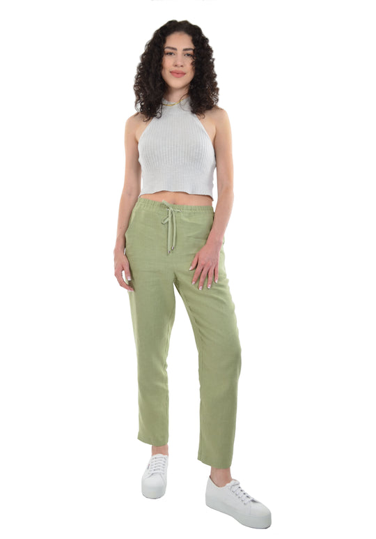 Relaxed Ankle Length Laundered Linen Pants with Pockets and Draw String