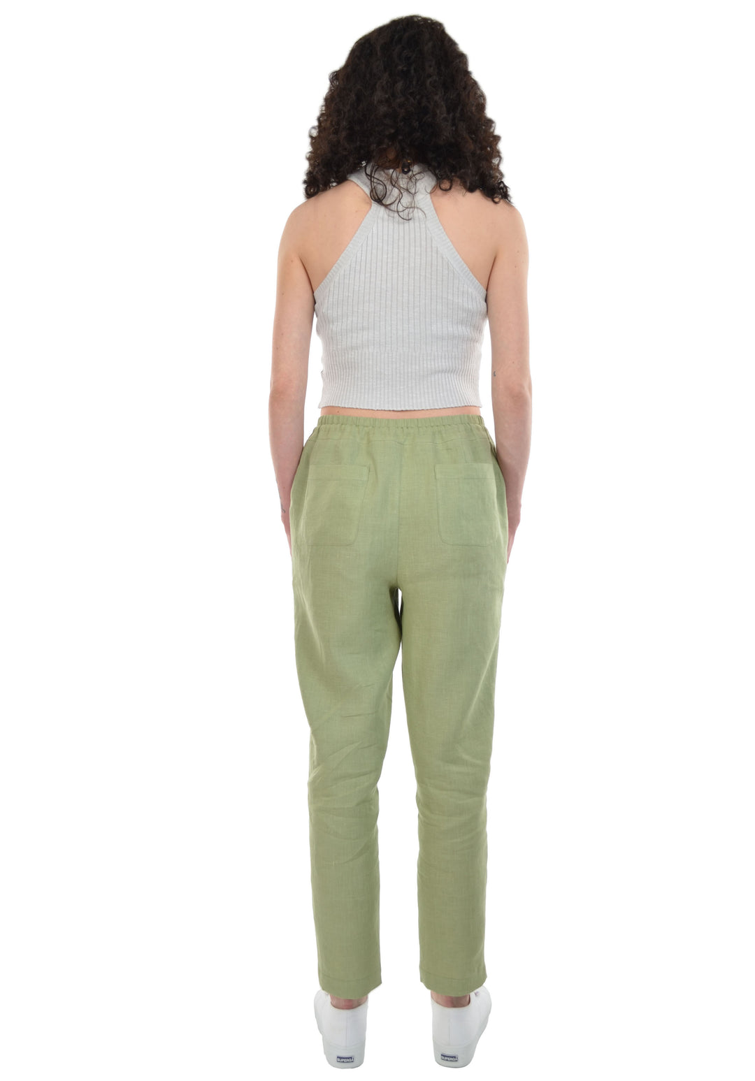 Relaxed Ankle Length Laundered Linen Pants with Pockets and Draw String