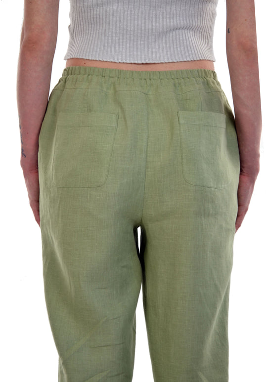 Relaxed Ankle Length Laundered Linen Pants with Pockets and Draw String