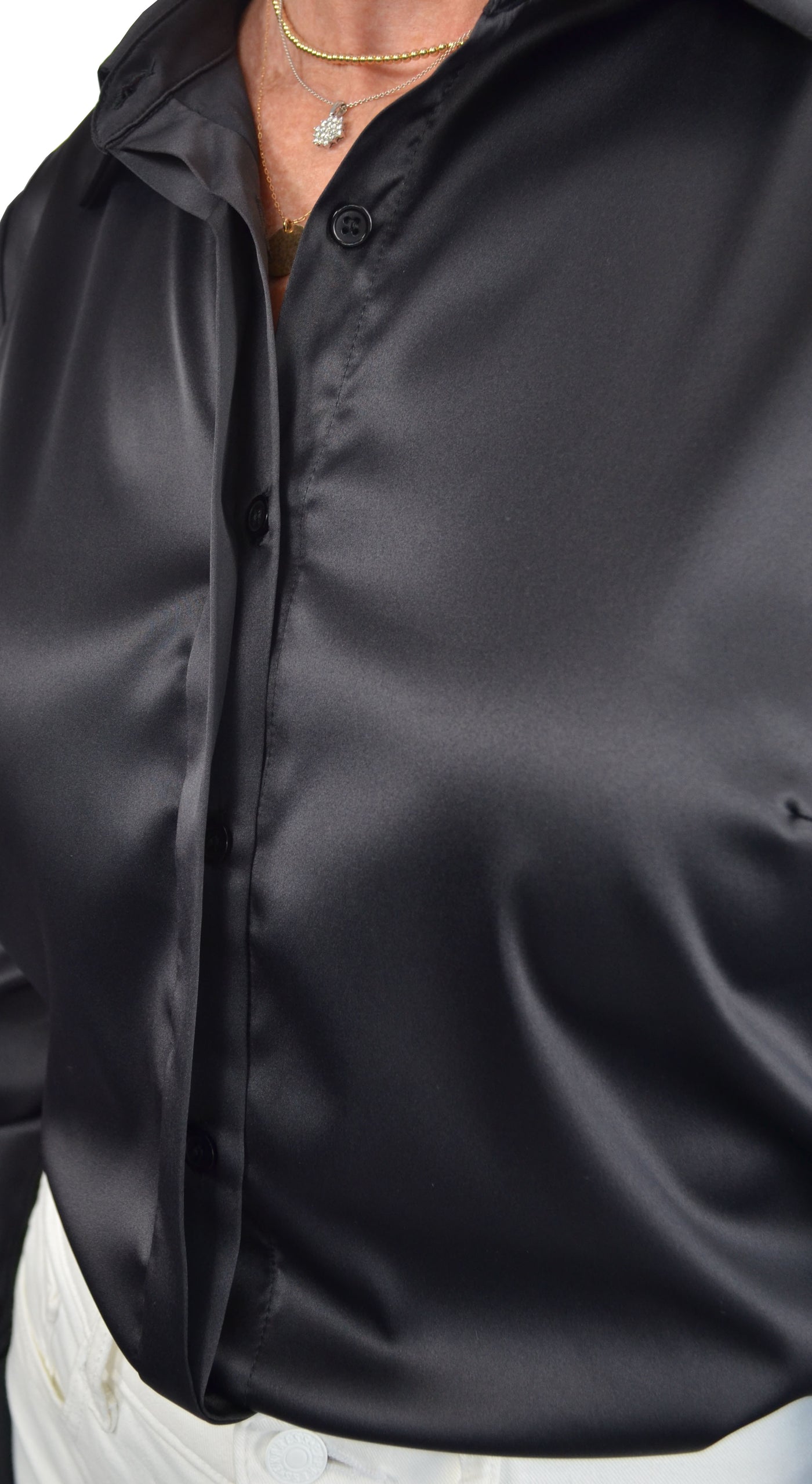 Nora Silky Satin Charmeuse Long Sleeve Button-Down Shirt