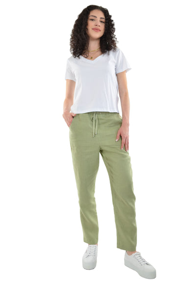 Relaxed Ankle Length Laundered Linen Pants with Pockets and Draw String