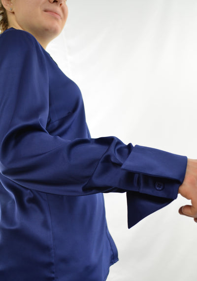 Nora Silky Satin Charmeuse Long Sleeve Button-Down Shirt