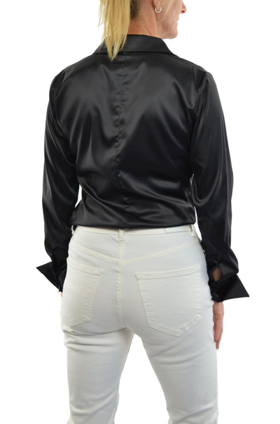 Nora Silky Satin Charmeuse Long Sleeve Button-Down Shirt