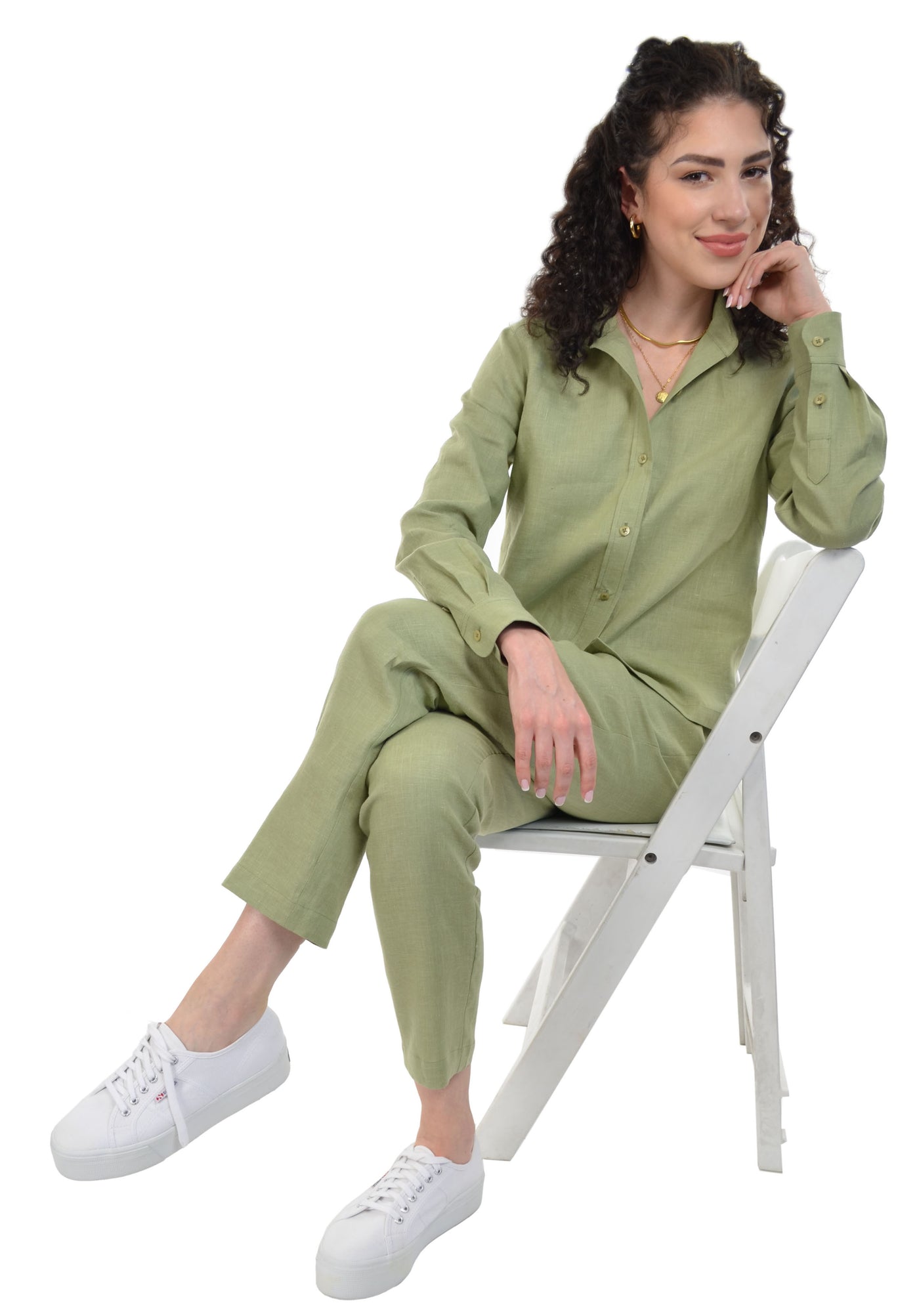 Relaxed Ankle Length Laundered Linen Pants with Pockets and Draw String