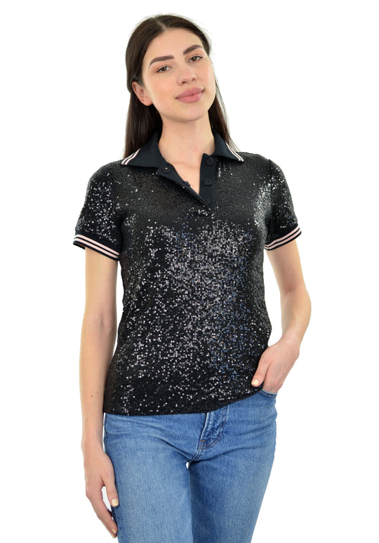 Aina Sequin Short Sleeve Polo T-Shirt