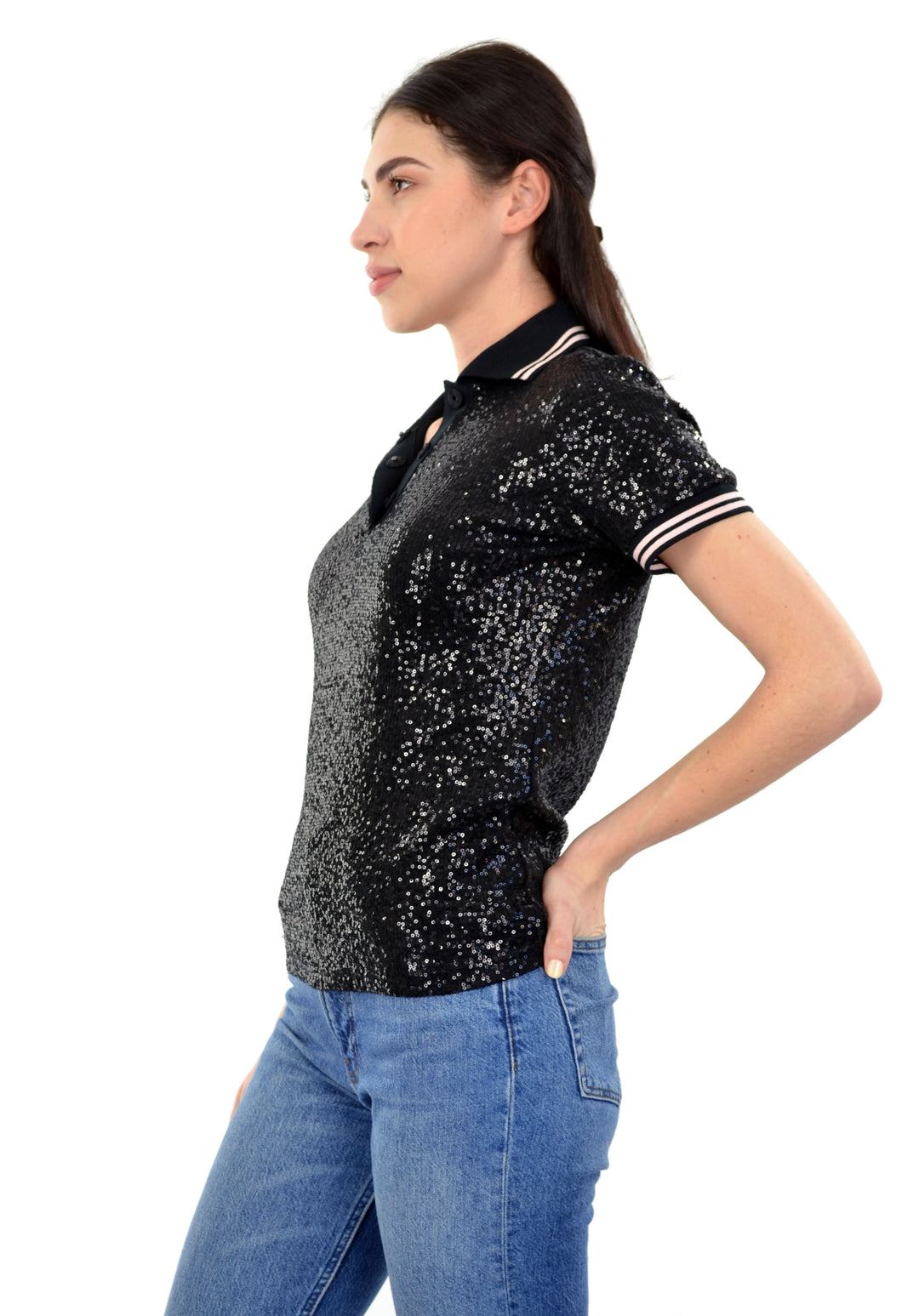 Aina Sequin Short Sleeve Polo T-Shirt