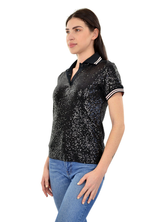 Aina Sequin Short Sleeve Polo T-Shirt