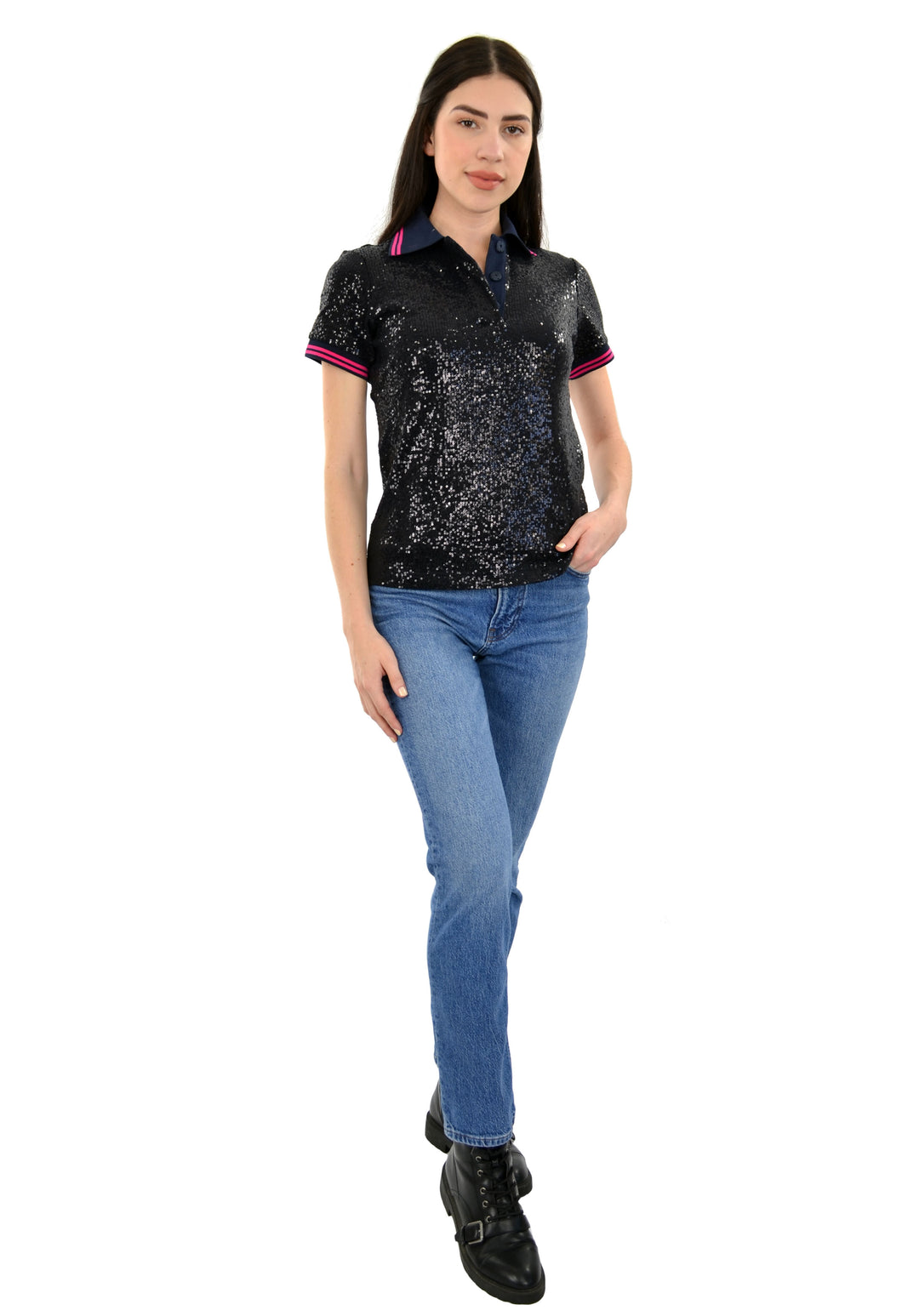 Aina Sequin Short Sleeve Polo T-Shirt