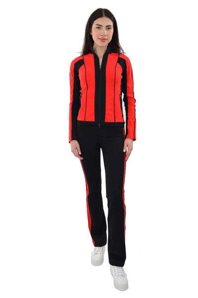 Active 2 PC Color Block Warm Up Suits with Piping Detail (Red/Black)
