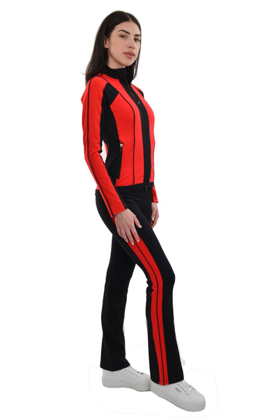 Active 2 PC Color Block Warm Up Suits with Piping Detail (Red/Black)