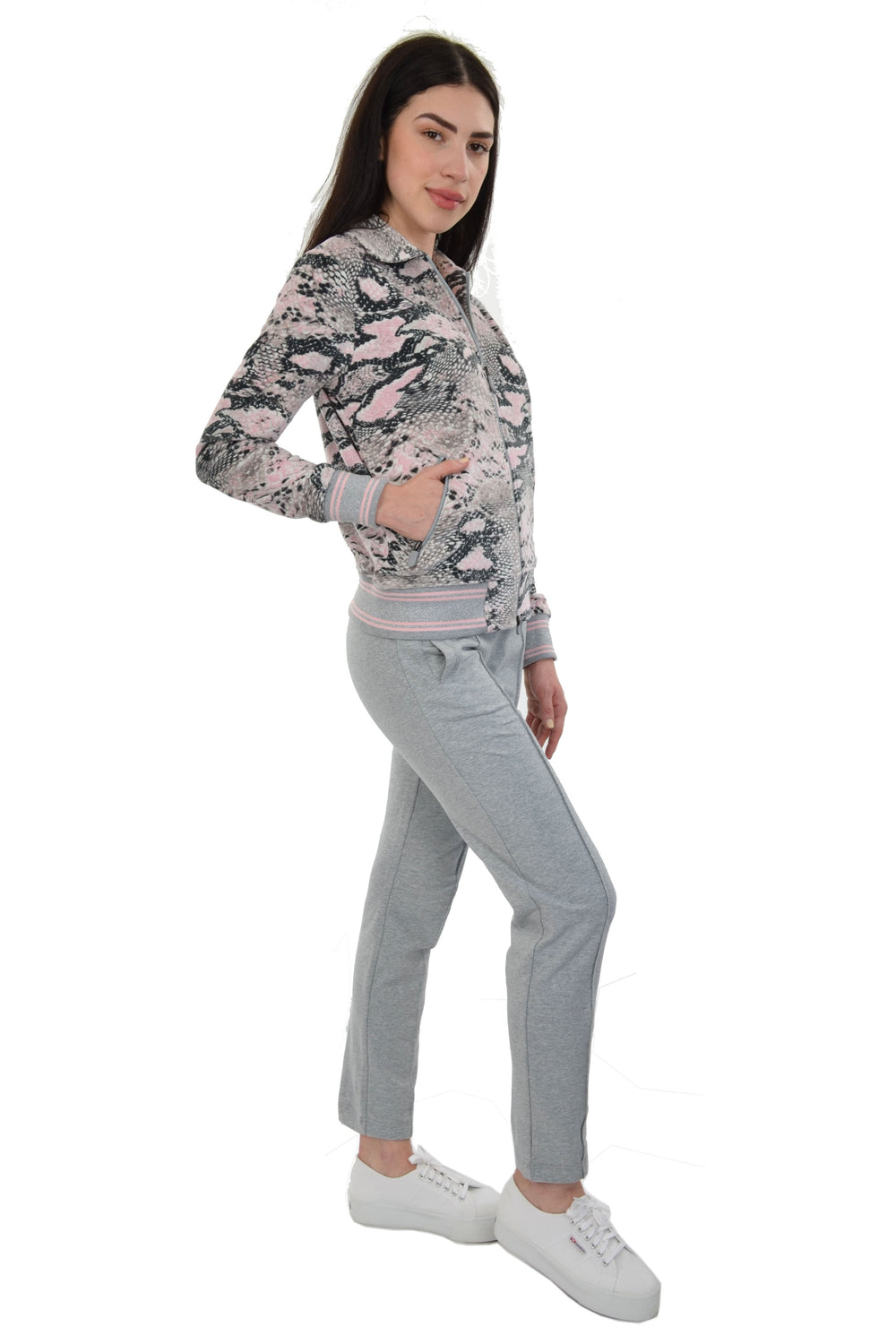 Marolli Priya Velour Python Print Jacket with French Terry Pant