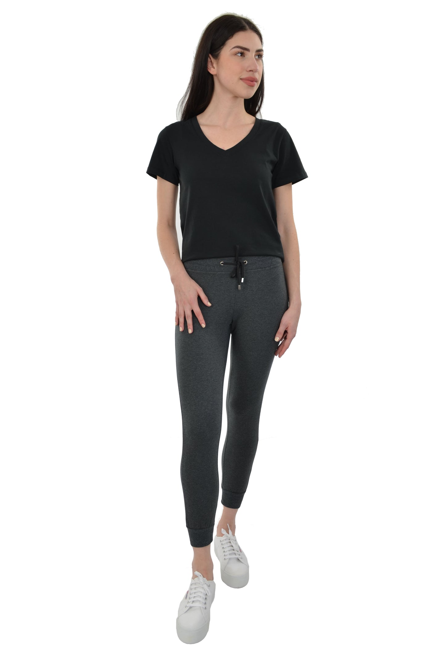 Aria V-neck Cropped Jersey Boxy Organic Cotton T-shirt (Black)