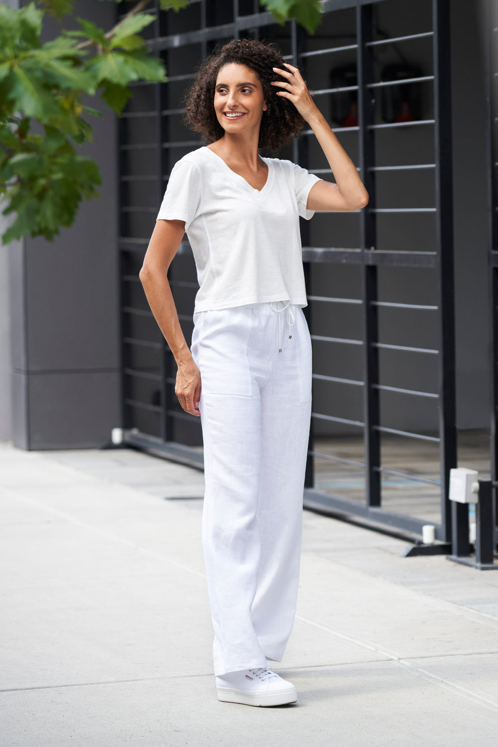 Ella Laundered Linen Pant (White) - Marolli
