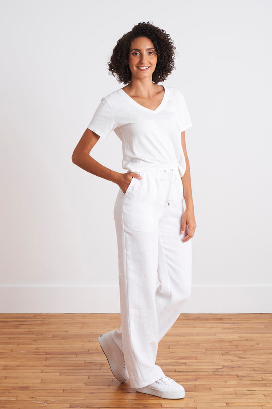Ella Laundered Linen Pant (White) - Marolli