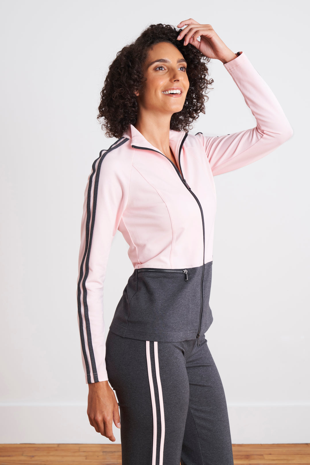 Alina Athleisure Color Block Racer Stripe 2 PC Set (Blush Pink/Charcoal) - Marolli