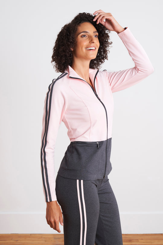 Alina Athleisure Color Block Racer Stripe 2 PC Set (Blush Pink/Charcoal) - Marolli