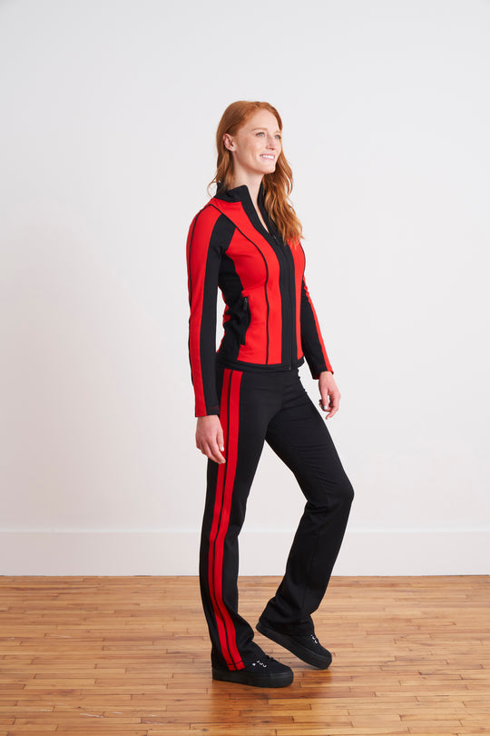 Zuri Active 2 PC Color Block Set with Piping Detail (Red/Black) - Marolli