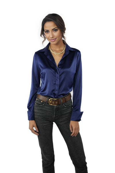 Nora Silky Satin Charmeuse Long Sleeve Button-Down Shirt