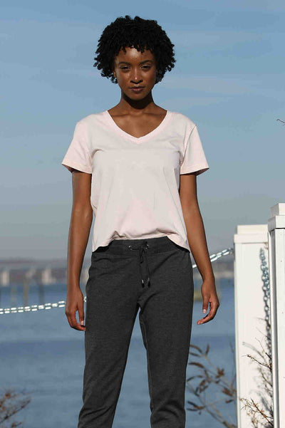 Aria V-neck Cropped Jersey Boxy Organic Cotton T-shirt (Pink)