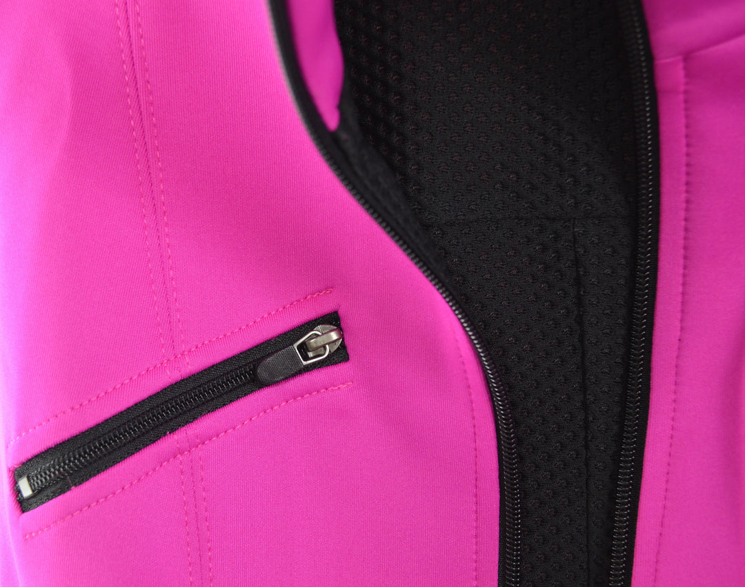 Marolli Pink Vest. This sleeveless vest is specifically designed to flatter. The special zipper details and collar give it a sporty and feminine look.  The high-quality material is extremely comfortable, breathable, and has moisture wicking properties to help keep you cool and dry. Goes great with many different color tees for that fashionable sporty look.