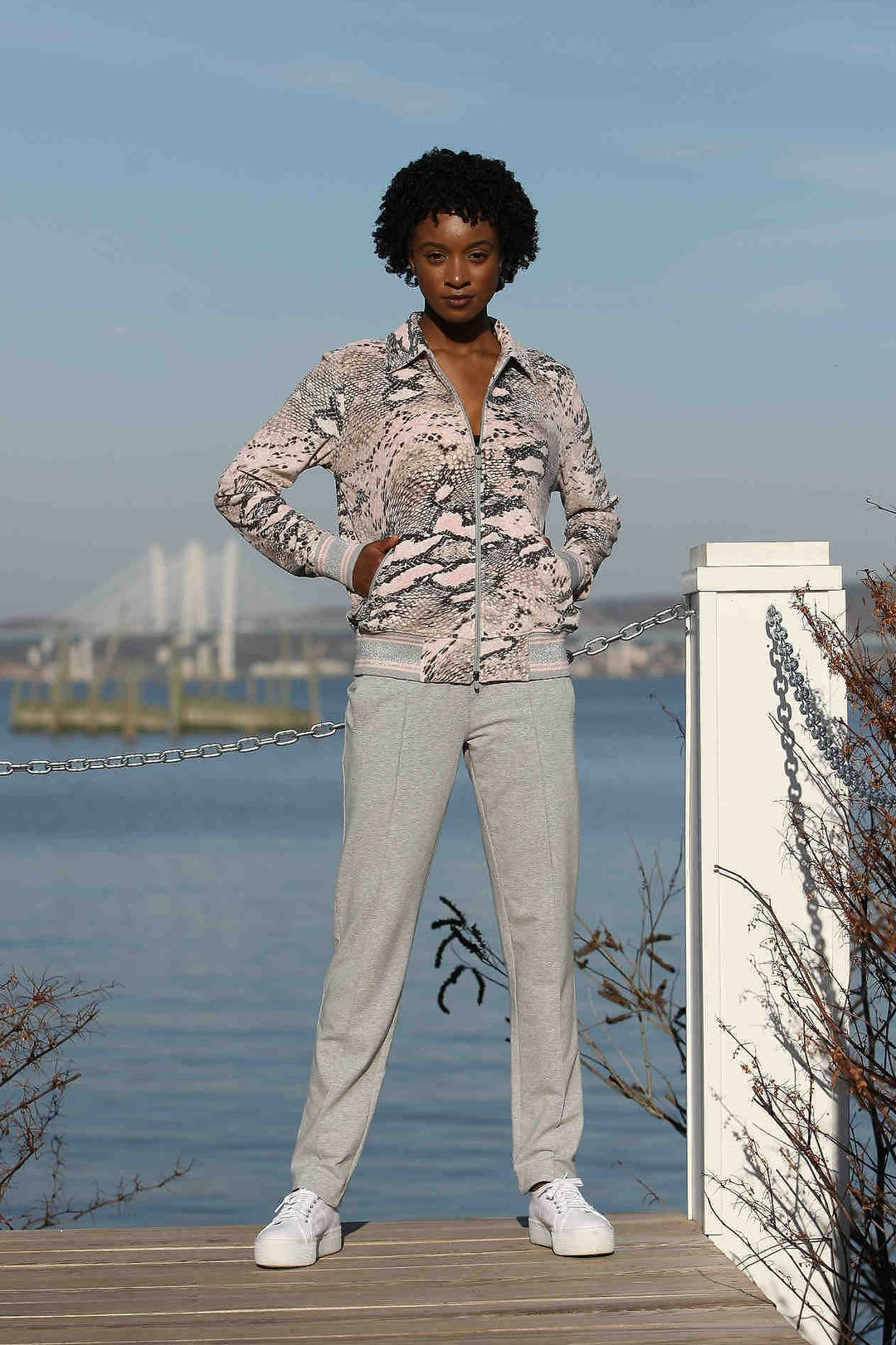 Marolli Priya Velour Python Print Jacket with French Terry Pant