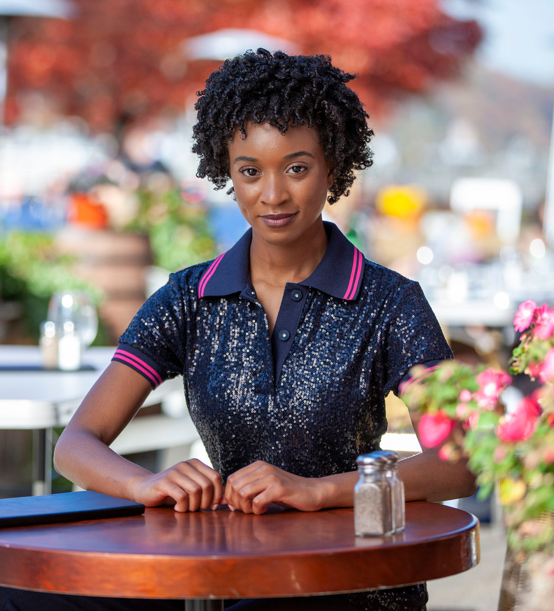 Aina Sequin Short Sleeve Polo T-Shirt